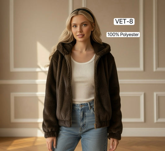 VESTE FAUSSE FOURRURE VISON À CAPUCHE ET POCHES OLIA VET-8