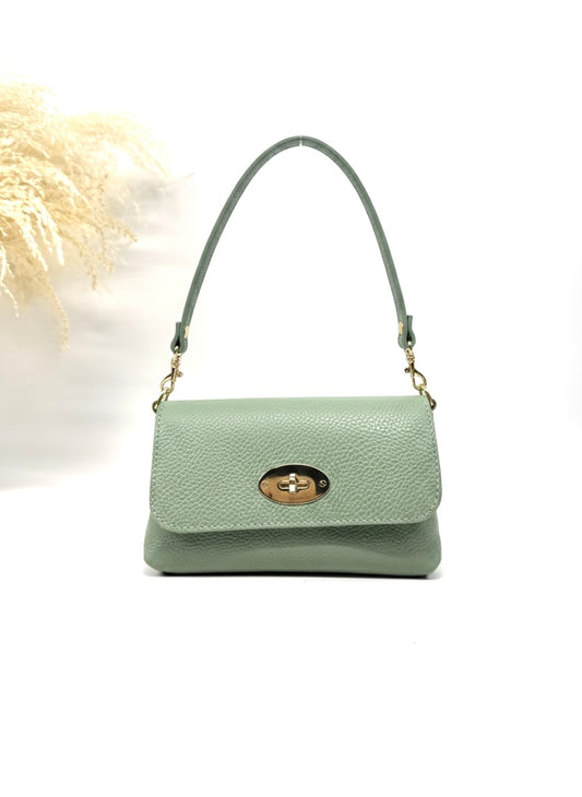 SAC EN CUIR GRAINÉ VÉRITABLE ET FERMOIR DORÉ PIVOTANT « Iris »