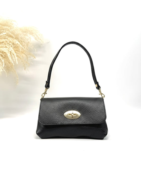 SAC EN CUIR GRAINÉ VÉRITABLE ET FERMOIR DORÉ PIVOTANT « Iris »