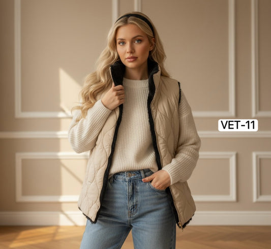 GILET SANS MANCHE FAUSSE FOURRURE MATELASSÉ RÉVERSIBLE LONGUE PAULINE VET-11