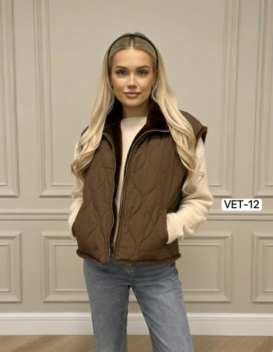 GILET SANS MANCHE FAUSSE FOURRURE MATELASSÉ RÉVERSIBLE ANA VET-12