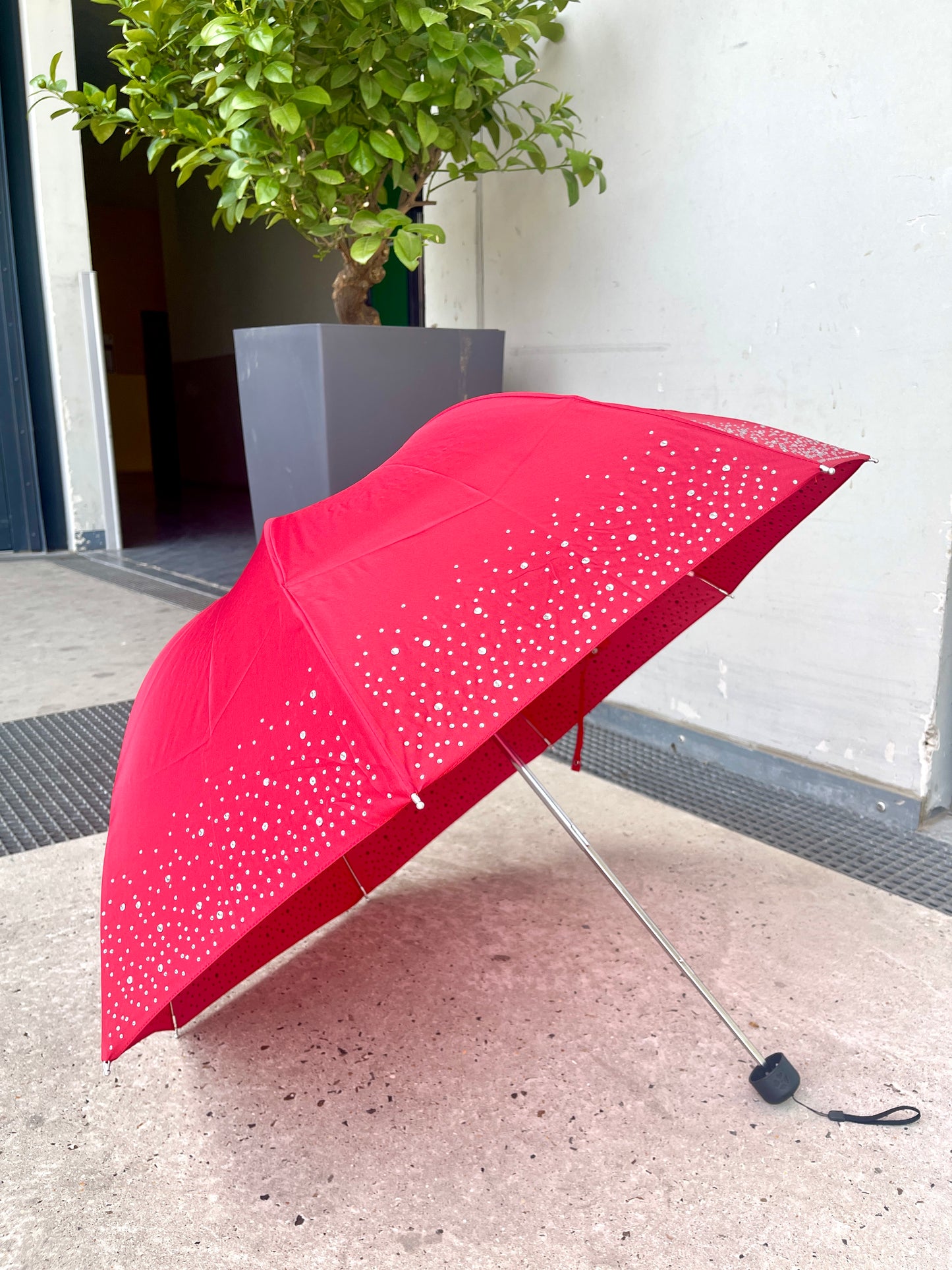 12-Piece Assortment of Solid Color Automatic Folding Nylon Umbrellas with Rhinestones - P5005C