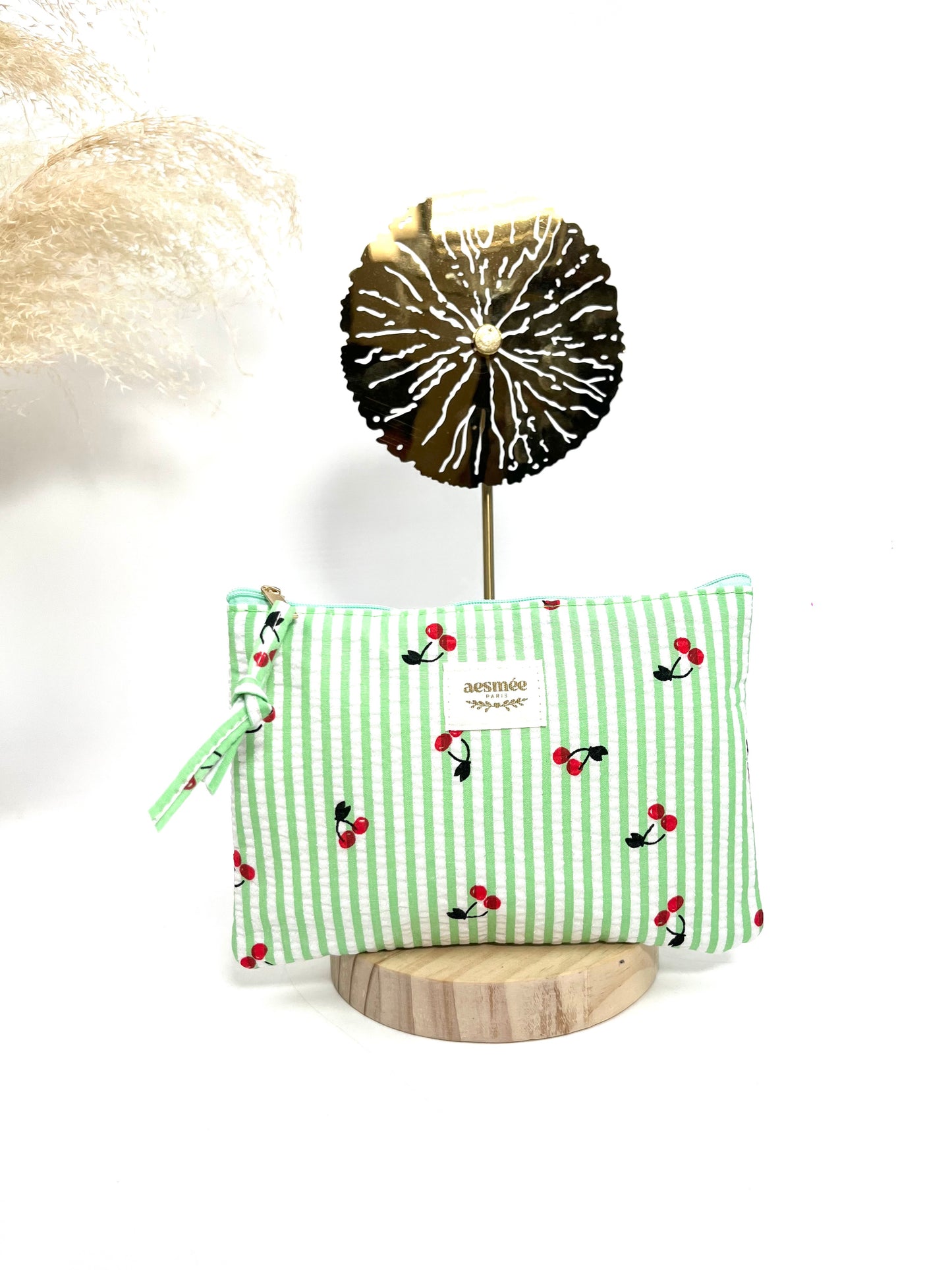 ULTRA CUTE STRIPED POUCH WITH ADORABLE SPRING CHERRIES