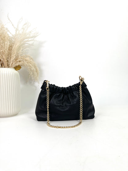 Italian leather purse with chain and magnetic closure, Aïcha