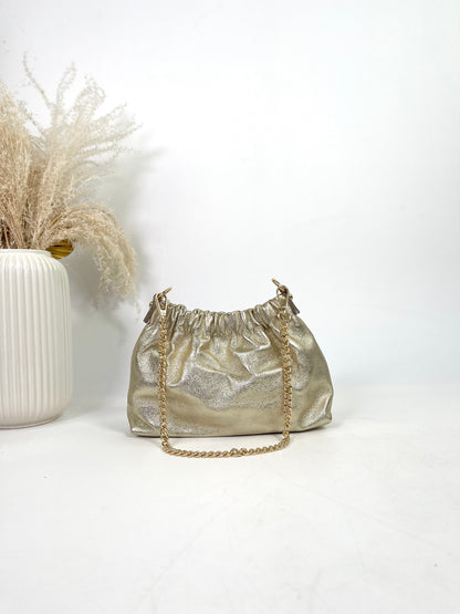 Italian leather purse with chain and magnetic closure, Aïcha