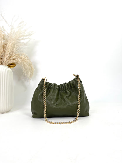 Italian leather purse with chain and magnetic closure, Aïcha