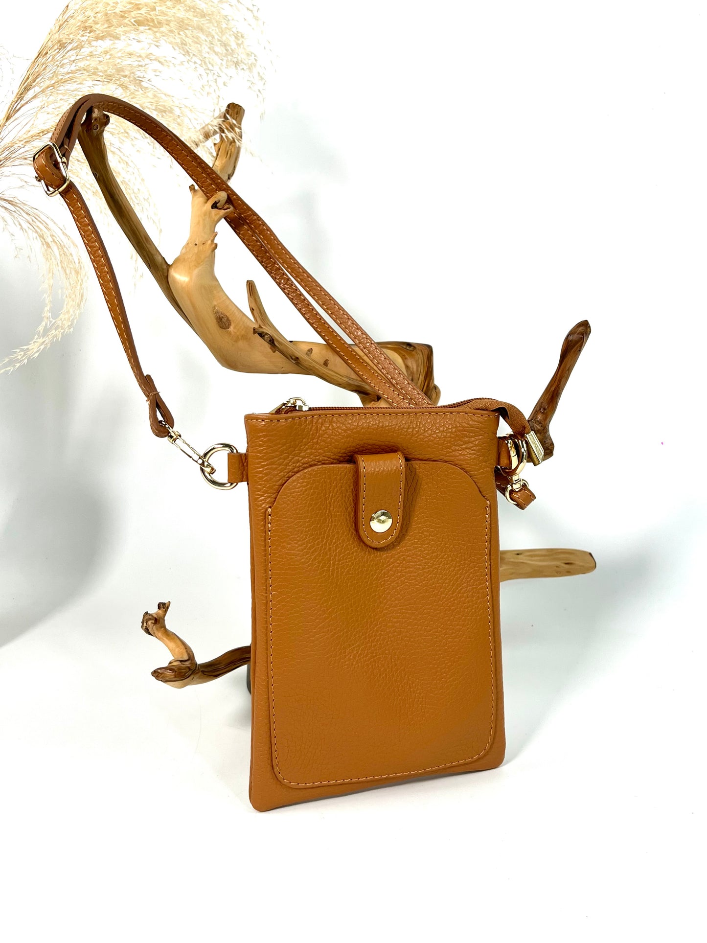 POCHETTE TÉLÉPHONE EN CUIR À BOUTON PRESSION ITALIEN LOUISE