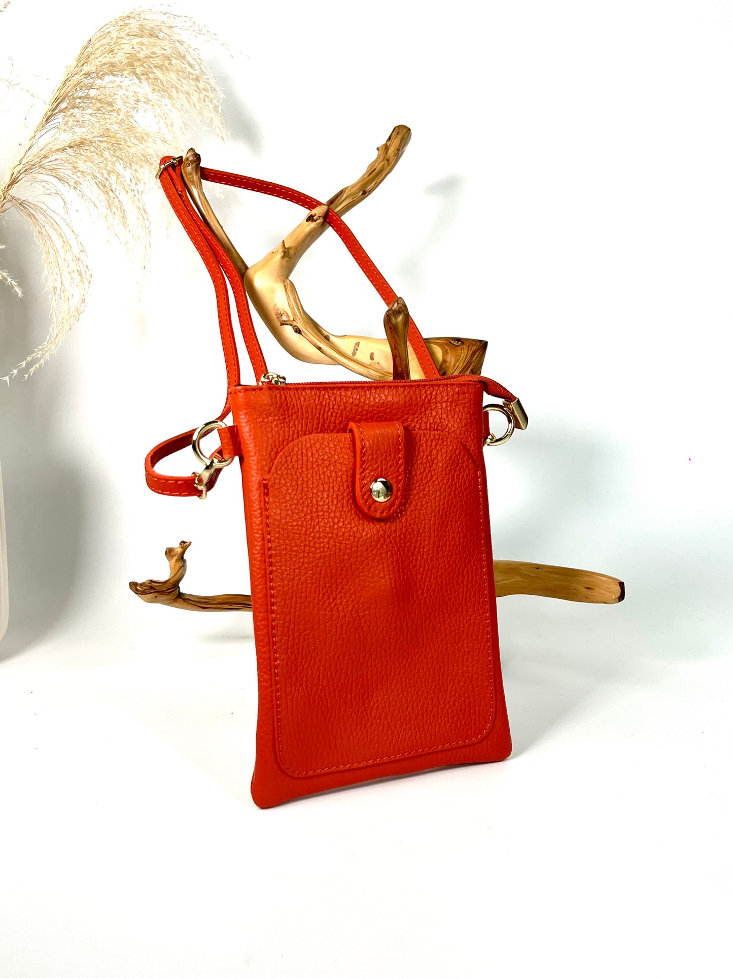 POCHETTE TÉLÉPHONE EN CUIR À BOUTON PRESSION ITALIEN LOUISE