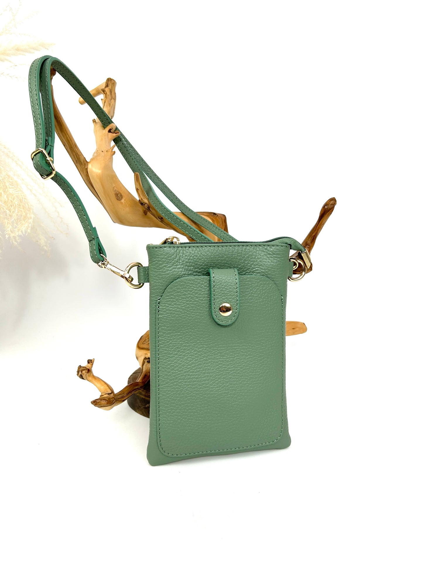 POCHETTE TÉLÉPHONE EN CUIR À BOUTON PRESSION ITALIEN LOUISE