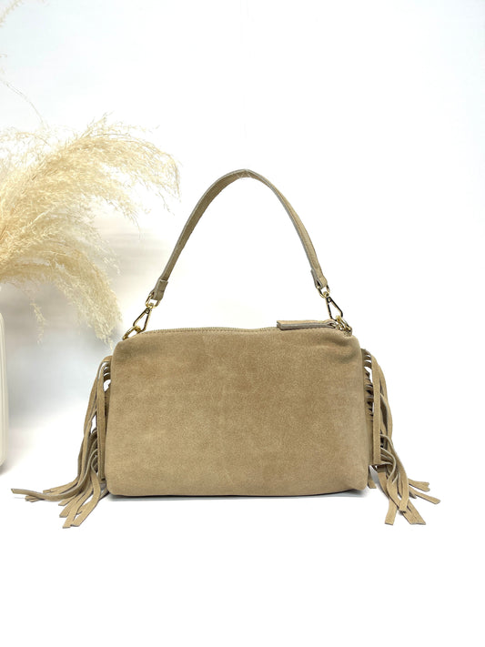 SAC EN CUIR DAIM À MAIN ET BANDOULIÈRE ITALIEN MODERNE À FRANGES LAURÈNE